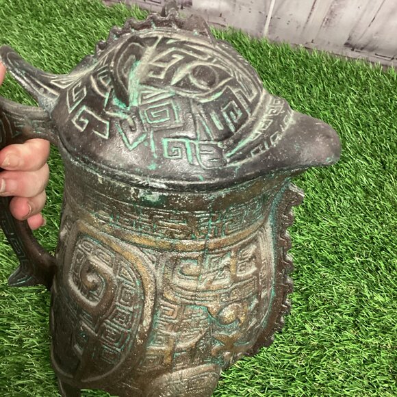 Vintage JAMES MONT Style Verdigris Mid-Century Asian Pitcher - Picture 8 of 14